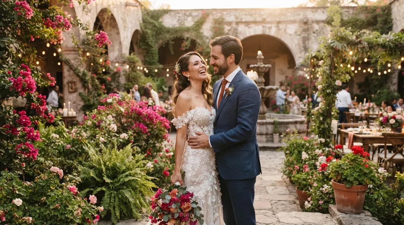 Novios en una hacienda colonial