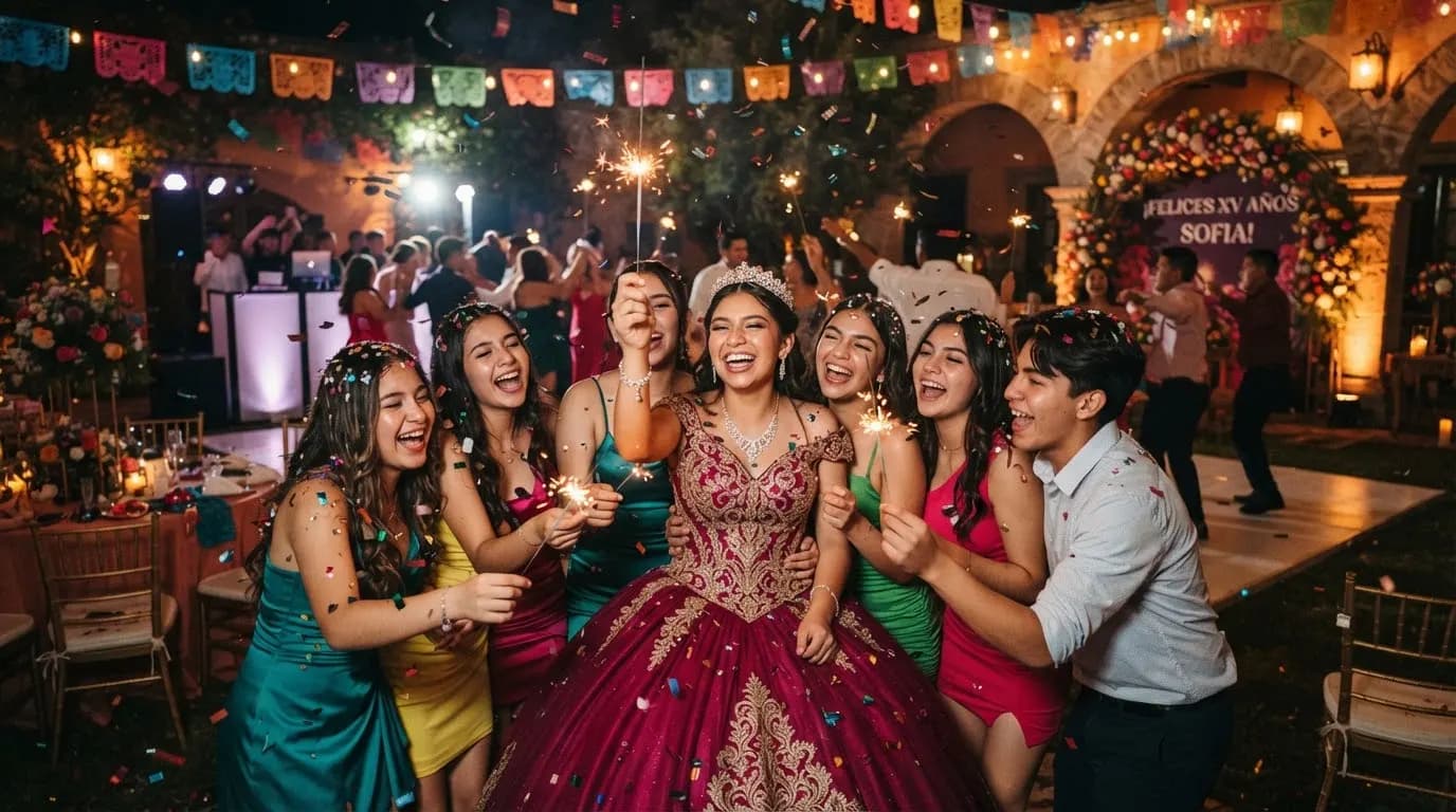 Fiesta nocturna de XV años con luces